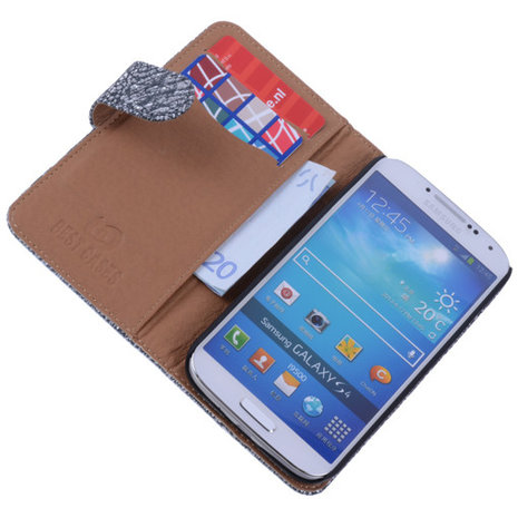 BestCases Glamour Zwart Hoesje voor Samsung Galaxy S4 Echt Leer Wallet Case