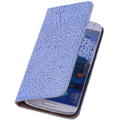 BestCases Antiek Blue White Hoesje voor Samsung Galaxy S4 Echt Leer Wallet Case...