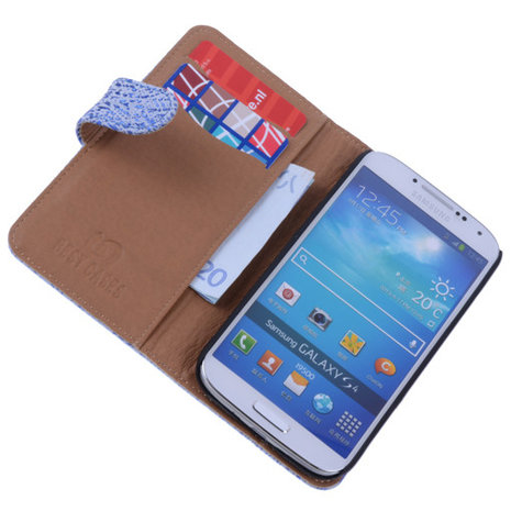 BestCases Antiek Blue White Hoesje voor Samsung Galaxy S4 Echt Leer Wallet Case...