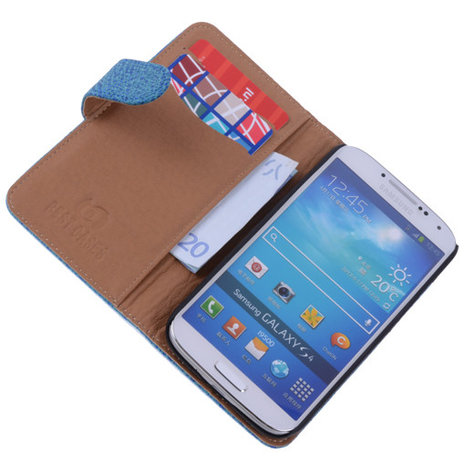 Antiek Blue Hoesje voor Samsung Galaxy S4 i9500 Echt Leer Wallet Case