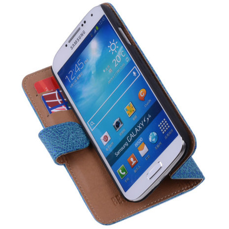 Antiek Blue Hoesje voor Samsung Galaxy S4 i9500 Echt Leer Wallet Case