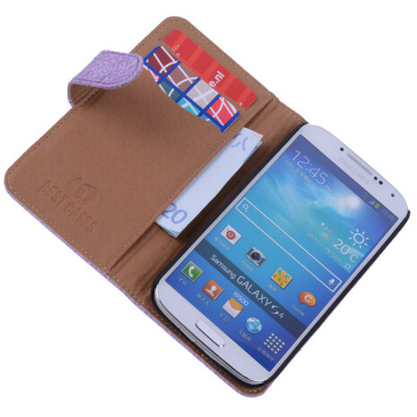 Antiek Purple Hoesje voor Samsung Galaxy S4 i9500 Echt Leer Wallet Case