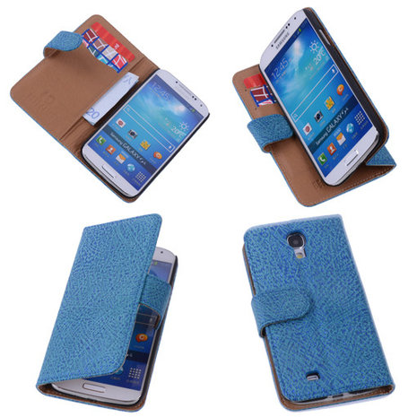 BestCases Antiek Blue Samsung Galaxy S4 i9500 Echt Leer Wallet Case Hoesje 
