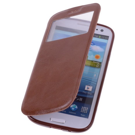 View Case Bruin Hoesje voor Samsung Galaxy S3 / S3 Neo TPU Bookcover