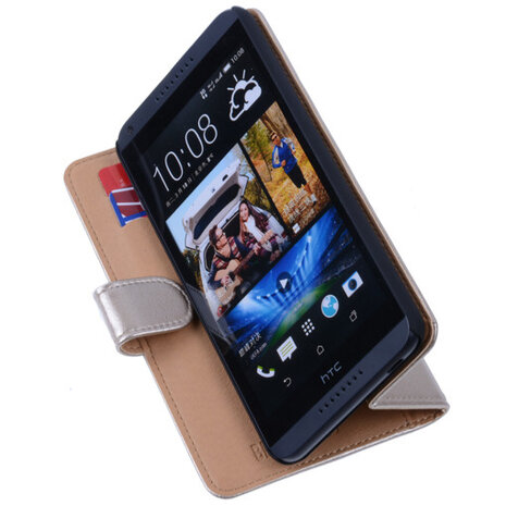 PU Leder Goud Hoesje voor HTC Desire 816 Book/Wallet Case/Cover s