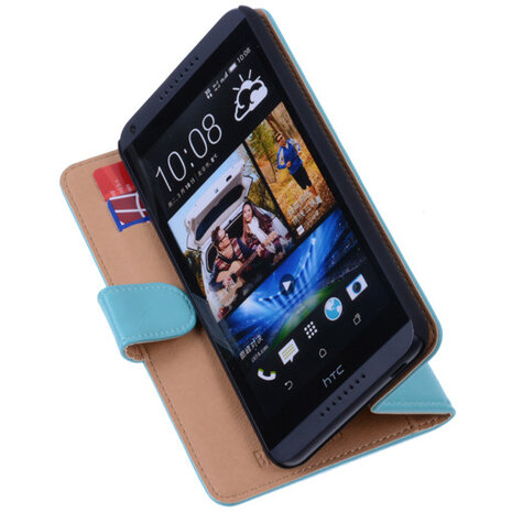 PU Leder Turquoise Hoesje voor HTC Desire 816 Book/Wallet Case/Cover s