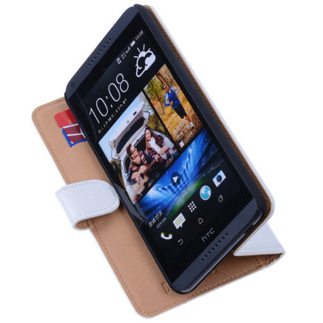 PU Leder Wit Hoesje voor HTC Desire 816 Book/Wallet Case/Cover s