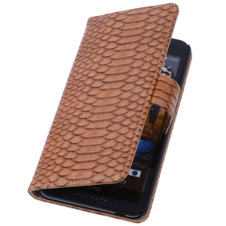 Bestcases Slang Bruin Hoesje voor HTC Desire 816 Bookcase Cover