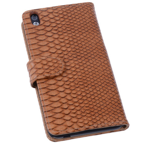 Bestcases Slang Bruin Hoesje voor HTC Desire 816 Bookcase Cover
