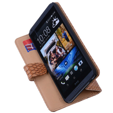 Bestcases Slang Bruin Hoesje voor HTC Desire 816 Bookcase Cover