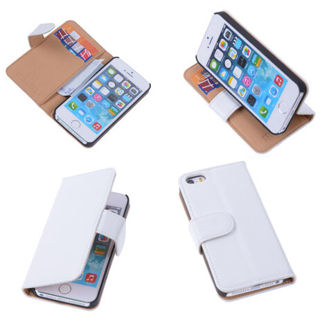 PU Leder Wit Hoesje iPhone 5c Book/Wallet Case/Cover 
