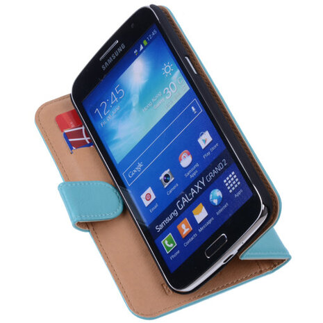 PU Leder Turquoise Hoesje voor Samsung Galaxy Grand 2 Book/Wallet Case/Cover