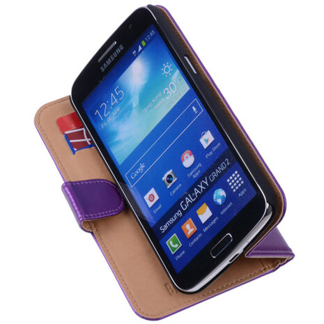 PU Leder Lila Hoesje voor Samsung Galaxy Grand 2 Book/Wallet Case/Cover