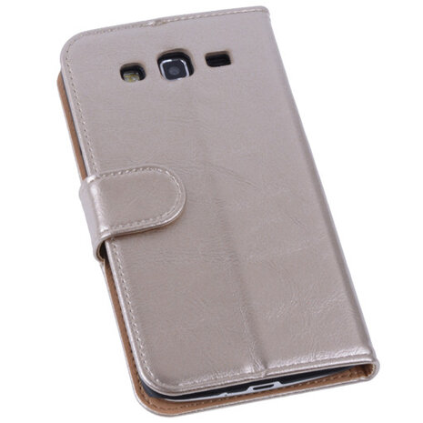 PU Leder Goud Hoesje voor Samsung Galaxy Grand 2 Book/Wallet Case/Cover