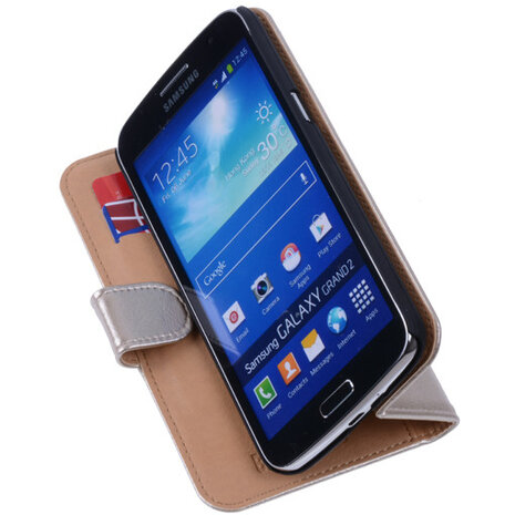 PU Leder Goud Hoesje voor Samsung Galaxy Grand 2 Book/Wallet Case/Cover