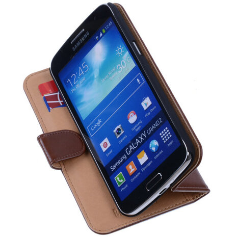 PU Leder Bruin Hoesje voor Samsung Galaxy Grand 2 Book/Wallet Case/Cover
