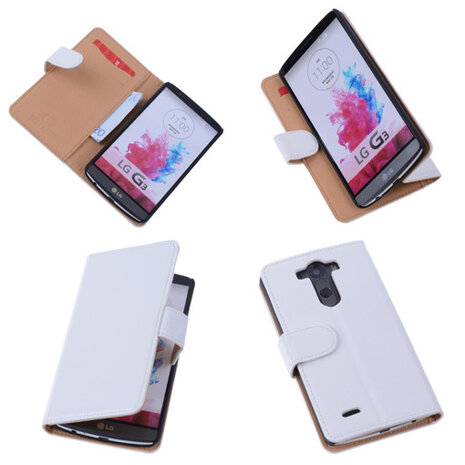 PU Leder Wit Hoesje LG G3 Book/Wallet Case/Cover 