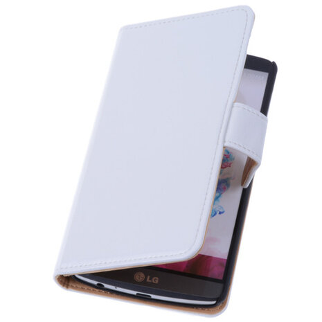 PU Leder Wit Hoesje voor LG G3 Book/Wallet Case/Cover