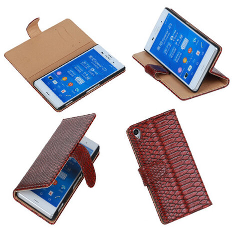 Bestcases "Slang" Rood Sony Xperia Z3 Bookcase Wallet Cover Hoesje 