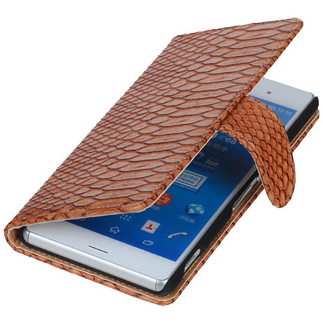 BC "Slang" Bruin Hoesje voor Sony Xperia Z3 Bookcase Wallet Cover