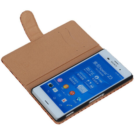 BC "Slang" Bruin Hoesje voor Sony Xperia Z3 Bookcase Wallet Cover
