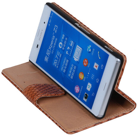 BC "Slang" Bruin Hoesje voor Sony Xperia Z3 Bookcase Wallet Cover
