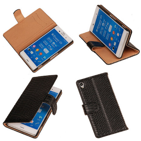 Bestcases "Slang" Zwart Sony Xperia Z3 Bookcase Wallet Cover Hoesje 