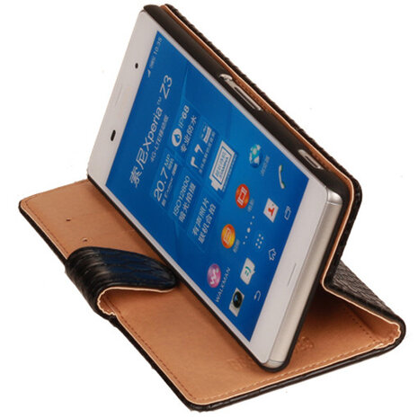 BC "Slang" Zwart Hoesje voor Sony Xperia Z3 Bookcase Wallet Cover