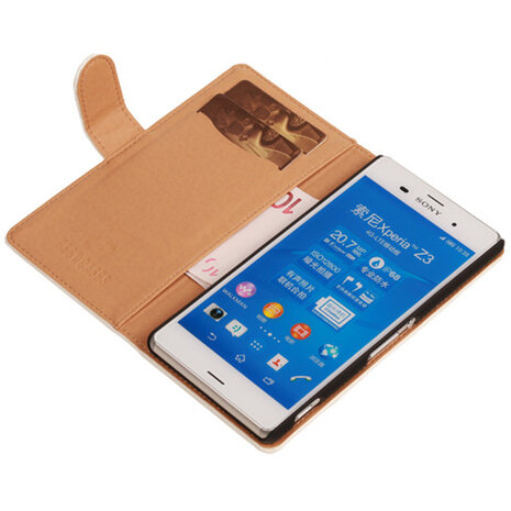 PU Leder Wit Hoesje voor Sony Xperia Z3 Book/Wallet Case/Cover