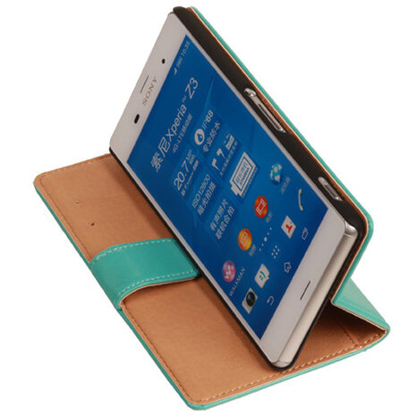 PU Leder Turquoise Hoesje voor Sony Xperia Z3 Book/Wallet Case/Cover