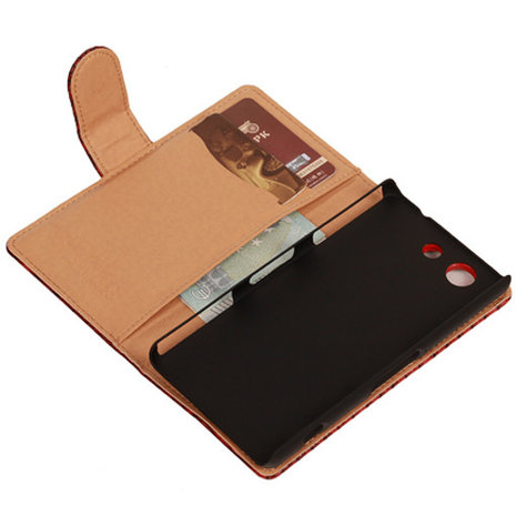 "Slang" Rood Hoesje voor Sony Xperia Z3 Compact Bookcase Wallet Cover