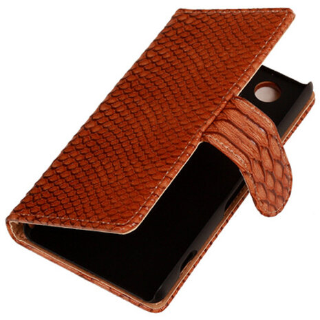 "Slang" Bruin Hoesje voor Sony Xperia Z3 Compact Bookcase Wallet Cover