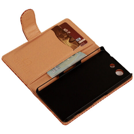 "Slang" Bruin Hoesje voor Sony Xperia Z3 Compact Bookcase Wallet Cover