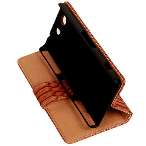 "Slang" Bruin Hoesje voor Sony Xperia Z3 Compact Bookcase Wallet Cover