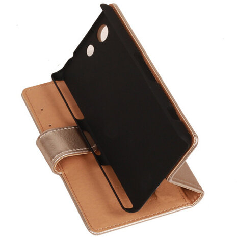 PU Leder Goud Hoesje voor Sony Xperia Z3 Compact Book/Wallet Case/Cover