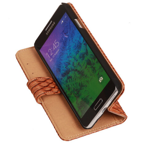 BC Slang  Bruin Hoesje voor Samsung Galaxy Alpha Bookcase Cover
