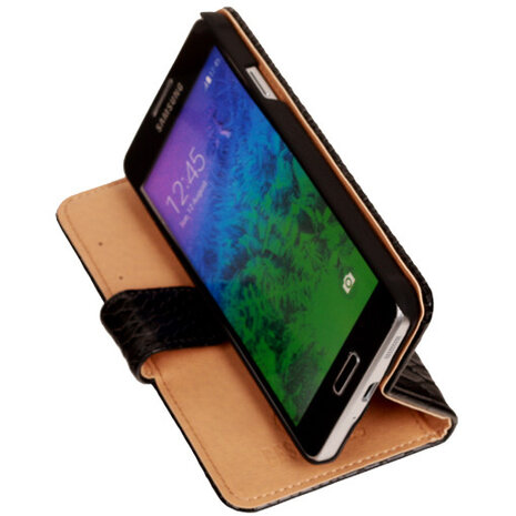 BC Slang  Zwart Hoesje voor Samsung Galaxy Alpha Bookcase Cover