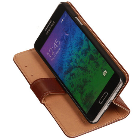 PU Leder Bruin Hoesje voor Samsung Galaxy Alpha Book/Wallet Case/Cover