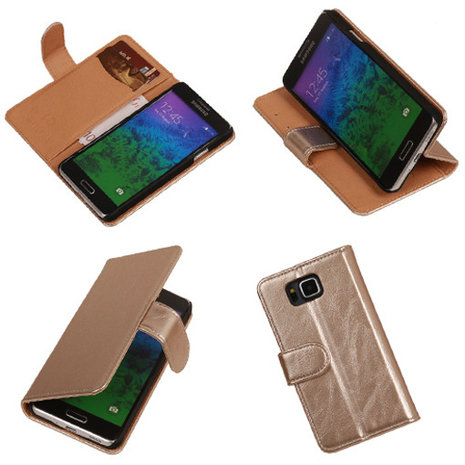 PU Leder Goud Samsung Galaxy Alpha Book/Wallet Case/Cover Hoesje