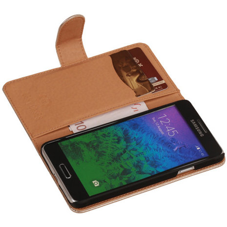 PU Leder Goud Hoesje voor Samsung Galaxy Alpha Book/Wallet Case/Cover
