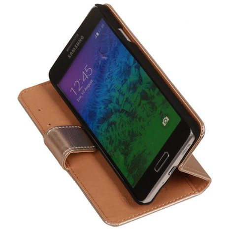 PU Leder Goud Hoesje voor Samsung Galaxy Alpha Book/Wallet Case/Cover