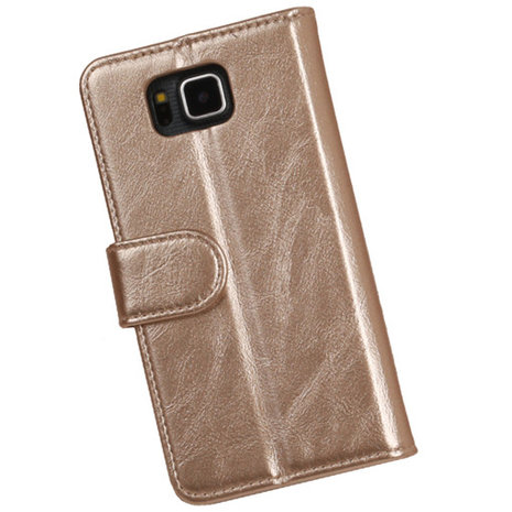 PU Leder Goud Hoesje voor Samsung Galaxy Alpha Book/Wallet Case/Cover