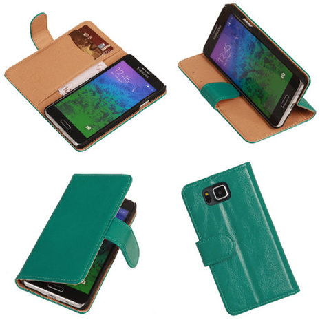 PU Leder Groen Samsung Galaxy Alpha Book/Wallet Case/Cover Hoesje