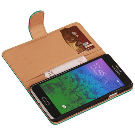 PU Leder Groen Hoesje voor Samsung Galaxy Alpha Book/Wallet Case/Cover