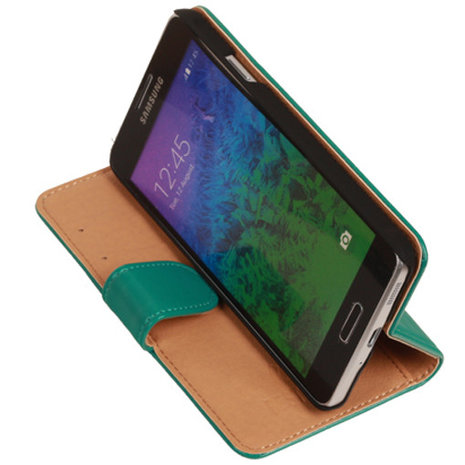 PU Leder Groen Hoesje voor Samsung Galaxy Alpha Book/Wallet Case/Cover