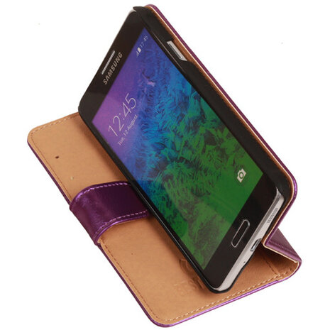 PU Leder Lila Hoesje voor Samsung Galaxy Alpha Book/Wallet Case/Cover