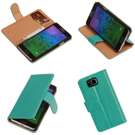 PU Leder Turquoise Samsung Galaxy Alpha Book/Wallet Case/Cover Hoesje