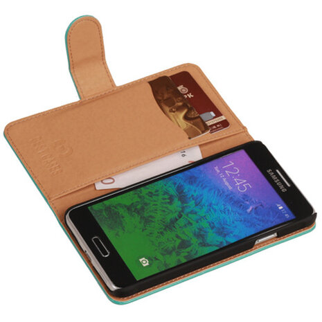PU Leder Turquoise Hoesje voor Samsung Galaxy Alpha Book/Wallet Case/Cover