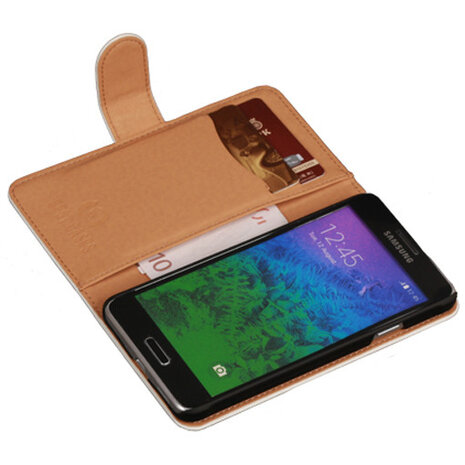 PU Leder Wit Hoesje voor Samsung Galaxy Alpha Book/Wallet Case/Cover