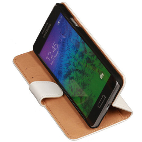 PU Leder Wit Hoesje voor Samsung Galaxy Alpha Book/Wallet Case/Cover